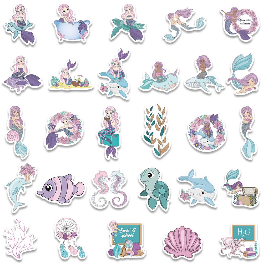 56Pcs Pink Kawaii Mermaid Girl Cute Stickers Skateboard Notebook Fridge Phone Guitar Luggage Decal Sticker Kids Toy