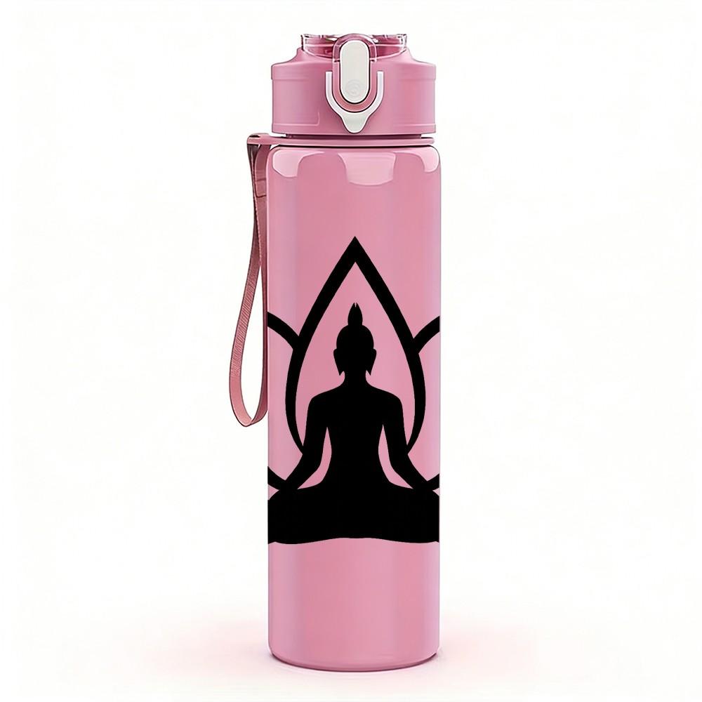 1PC Lotus Meditation Silhouette 750ml Color Plastic Sports Water Bottle Leakproof Flip Straw Lid Suitable for Sports Office Home Use