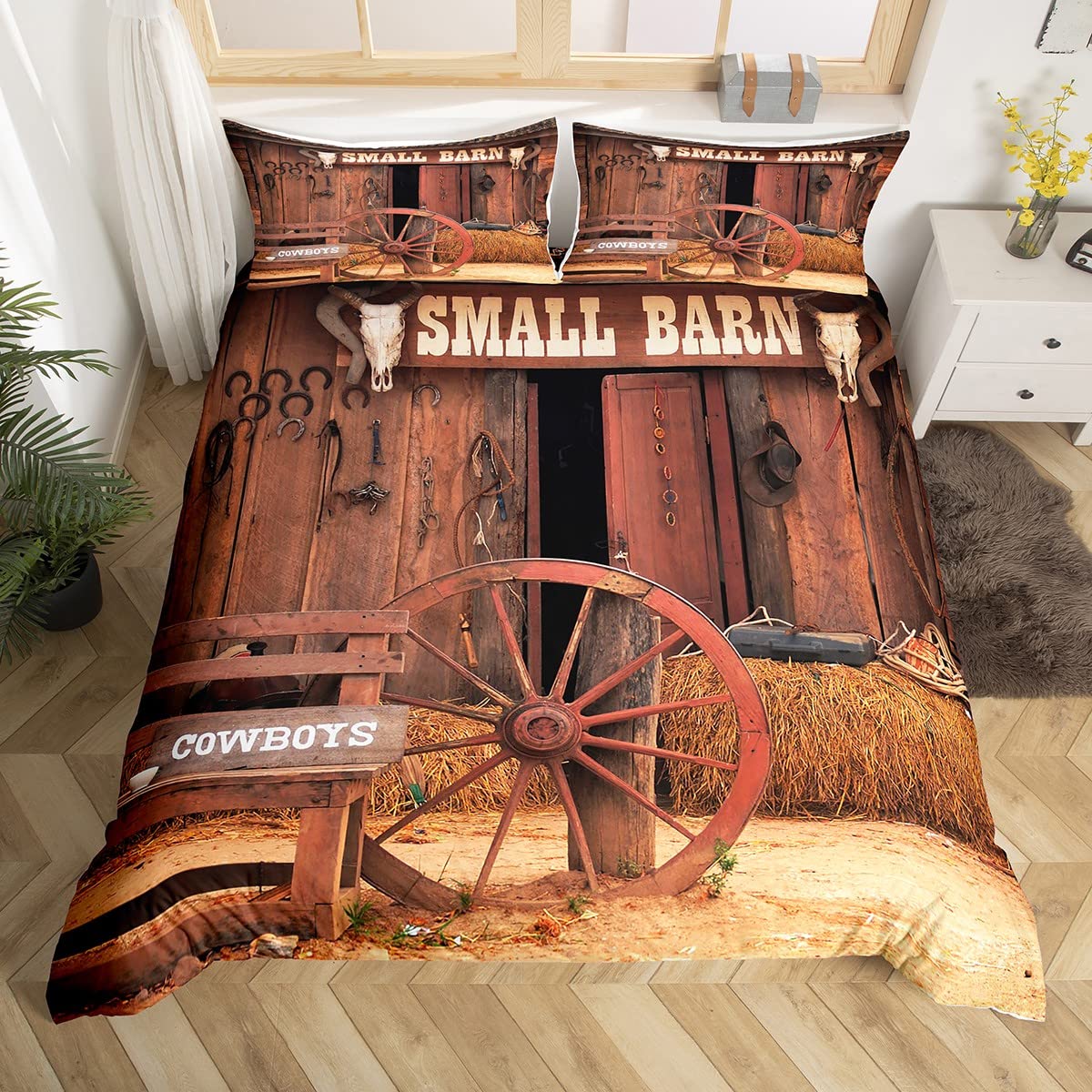 

Винтажный пододеяльник с деревянной дверью, комплект постельного белья King Size, осенний комплект из 3 предметов с тыквой и кленовым листом для детей, девочек и мальчиков, покрывало с растительным узором EU Single(135x200cm)