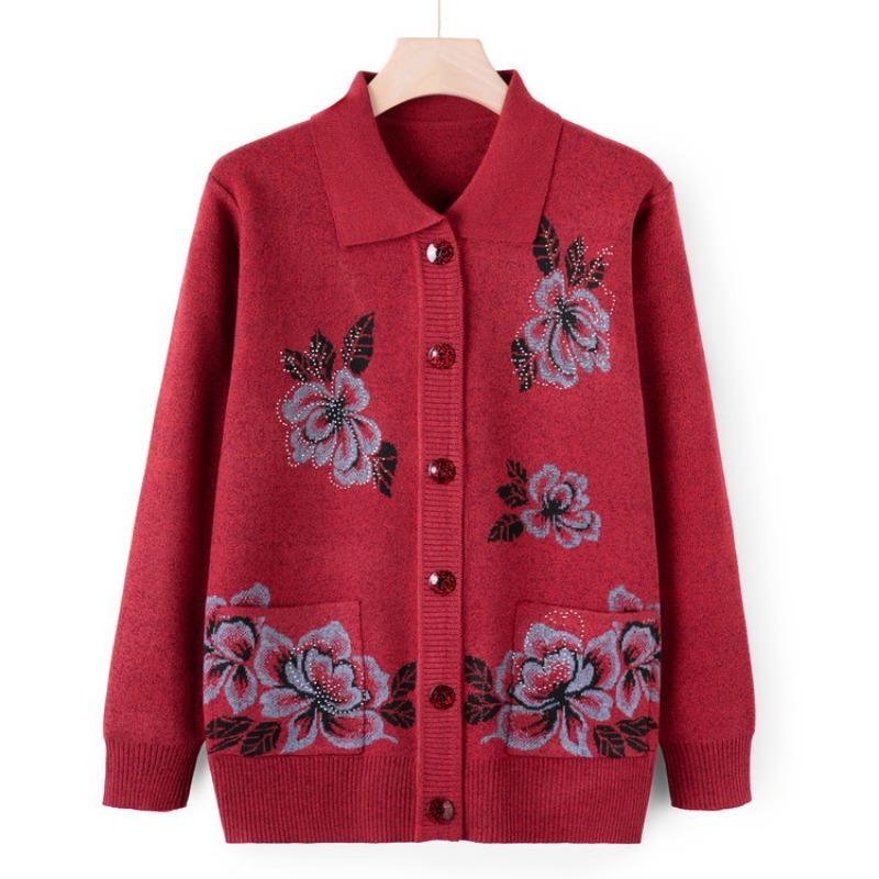 Grandma sweater cardigan middle-aged knitted sweater autumn coat women the elderly mother autumn top thin