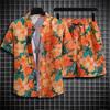 Set Camicia a Maniche Corte con Stampa Hawaiana alla Moda Uomo Abito Due Pezzi