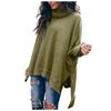 Women's  And Winter Loose Solid Color Irregular Hem Stitching Long-sleeved Pile Collar Knit Sweater Top