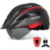 Bike Helmet with USB Rechargeable Rear Light Detachable Magnetic Goggles Removable Sun Visor Mountain & Road Bicycle Helmets for Men Women Adult