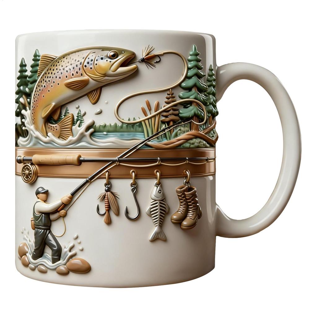350ml Ceramic Funny Fishing Mug Novelty Fisherman Fishing Coffee Mug For Cold Weather Outdoor Fishing Camping Hiking