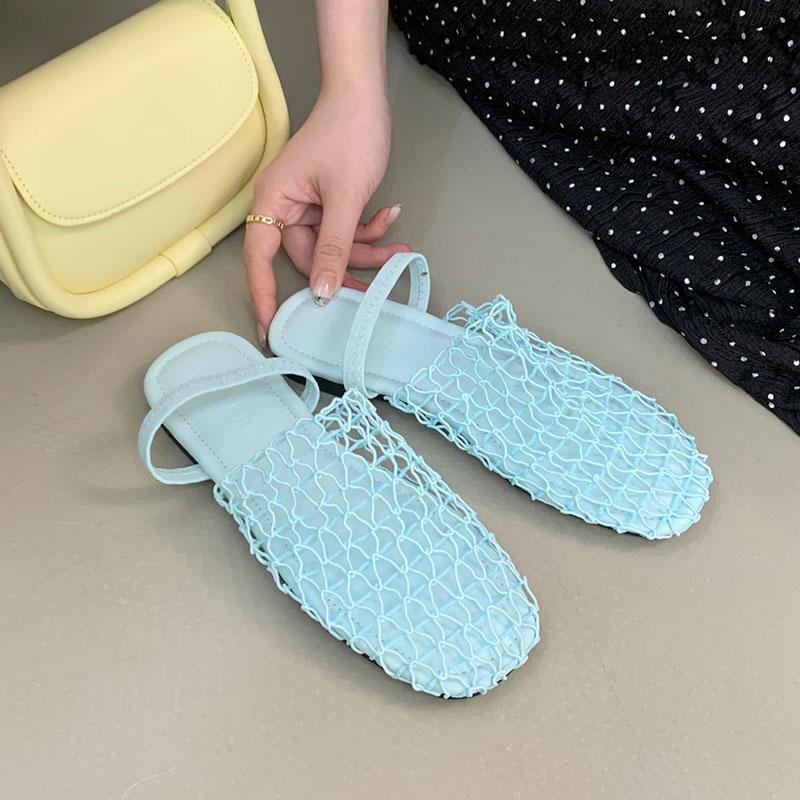 

Fashion Summer Beach Ladies Flats Slippers Sandals Shoes Round Toe Fashion Mesh Female Flats Slides Slippers Shoes For Women Mules 35 синий