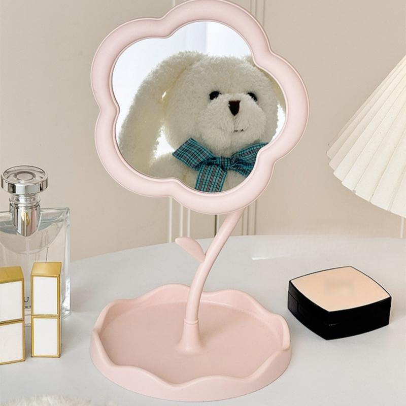 1 Adet Makyaj Aynası Çiçek Şeklinde Dekoratif Aynalar Takı Saç Aksesuarları Tepsili Masa Üstü Ayna Ev Dekorasyonu