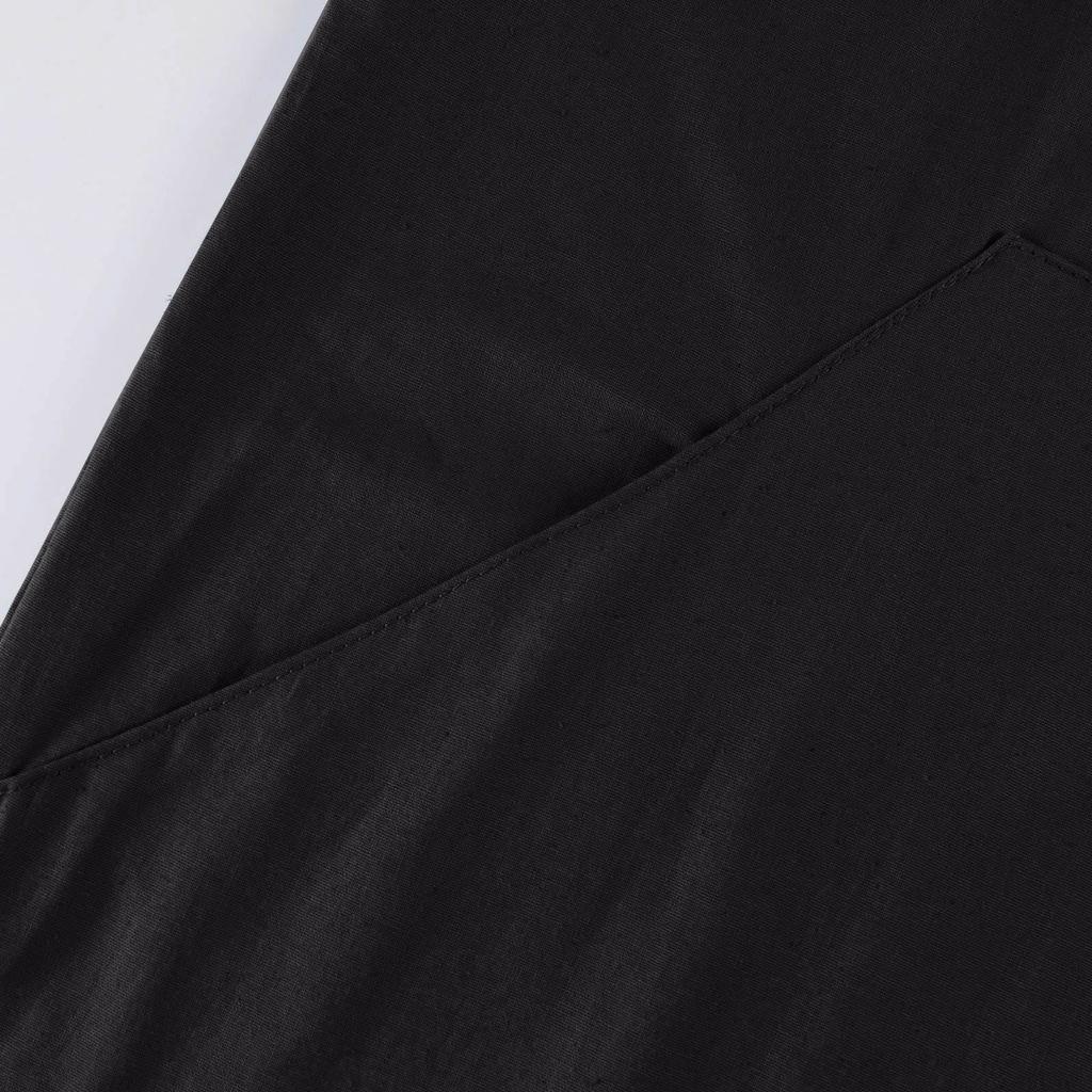 Einfarbiges, lässiges Damenkleid aus Baumwolle und Leinen mit Rundhalsausschnitt, zwei Seitentaschen und 3/4-Ärmeln