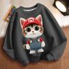 Cute Cat Round-neck Sweatshirt for Children, Long-sleeved Casual Sweatshirt for Boys and Girls in Spring and Autumn