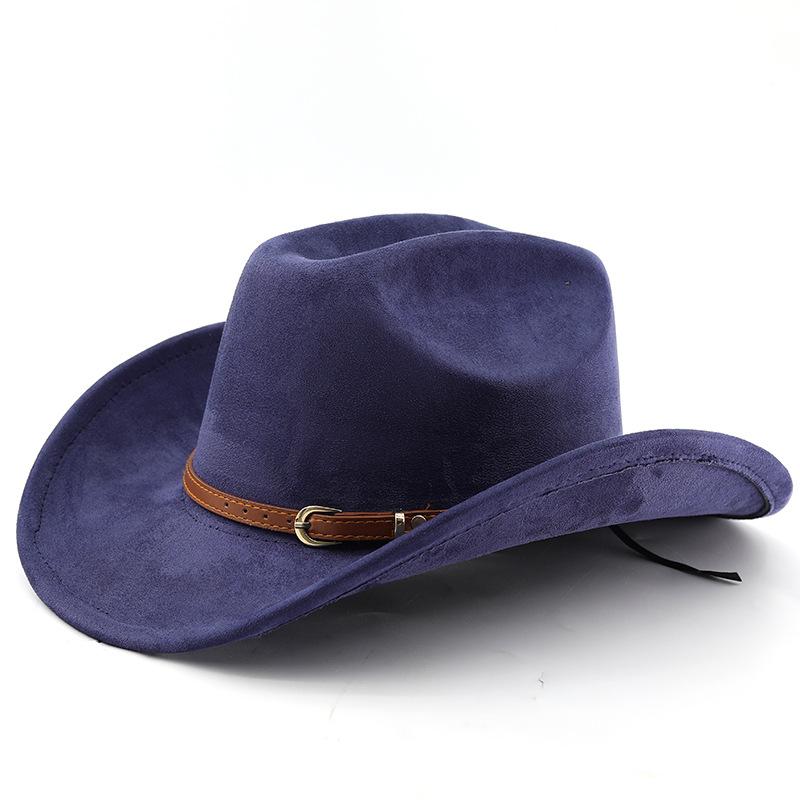 Classic retro belt, western cowboy hat, woolen jazz top hat, men's and women's ethnic style autumn and winter felt hat, big eaves hat