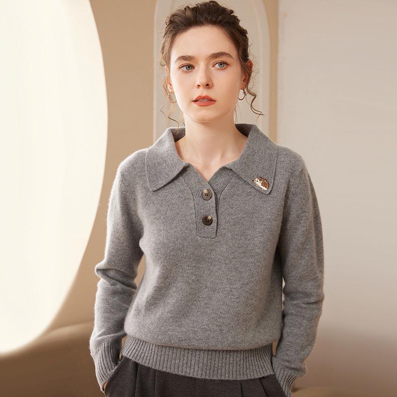 Women's Luxury Cashmere Long Sleeve Lapel Sweater - Versatile, Soft, and Skin-Friendly for Autumn and Winter