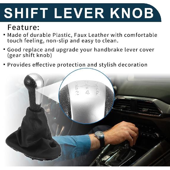 5 Speed Manual Gear Shifter Knob with Cover for Chevrolet Spark | Gearbox Stick Shifter Lever Knob Silver Tone Plastic and Faux Leather 1 Pcs