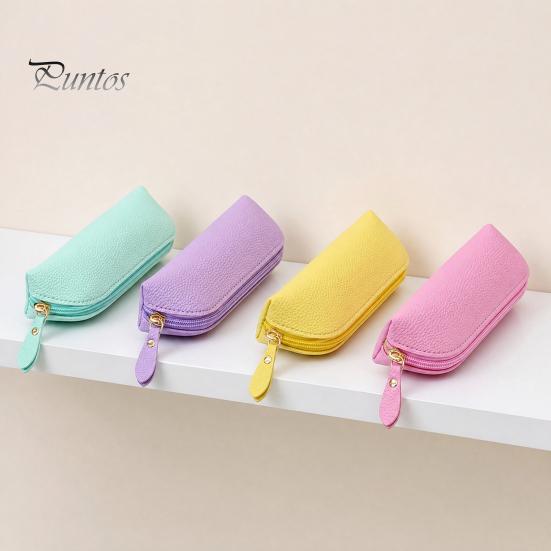 Macaron Farbstift-Etui Hülle aus Kunstleder, Stifteetui mit großer Kapazität und schmutzabweisendem Reißverschluss, Einfacher zylindrischer Halter für Schüler, Schreibwaren