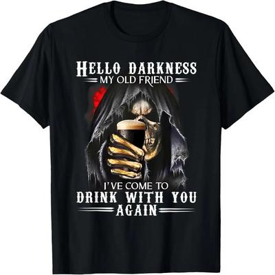 Hello Darkness My Old Friend Grim Reaper Skeleton Drink Beer T-Shirt