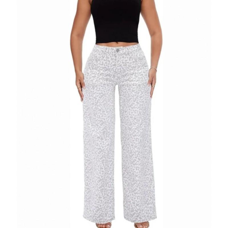 Damen Jeans mit lockerem Schnitt und geradem Bein, Jeanshose mit Leopardenmuster, Lässige Streetwear Hose