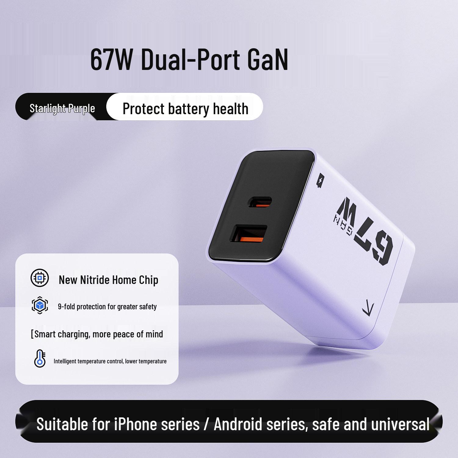 

67W GaN Dual-Port Fast Charger with Cable for Apple, Huawei, Xiaomi & Android Phones Standard
