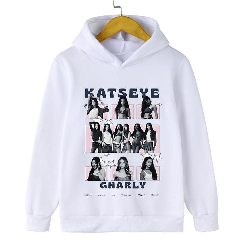 Dívčí skupina Katseye Grafické mikiny s kapucí pro chlapce a dívky Mikiny s kapucí pro batolata Dětské ležérní mikiny s potiskem idola Harajuku Sportovní oblečení