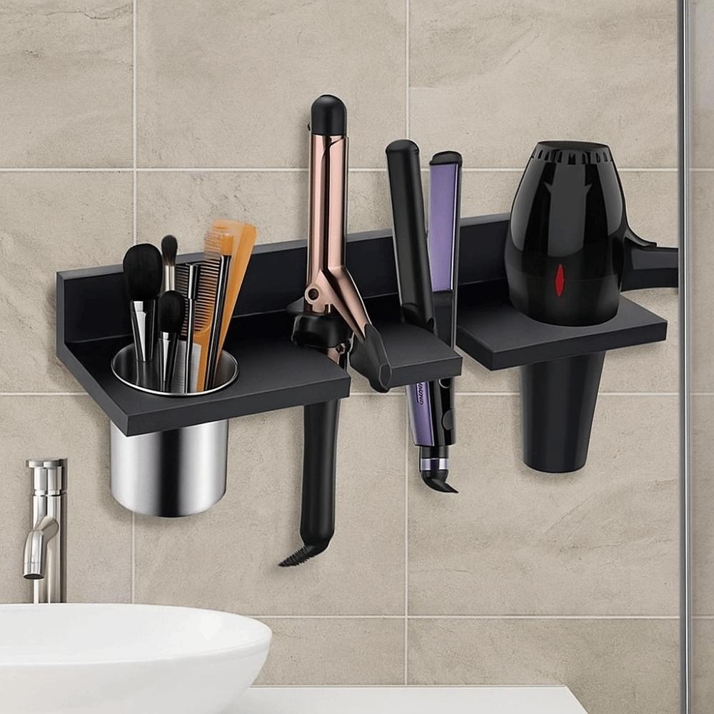 Space Saving Hair Dryer Holder Wall-Mounted Curling Iron Shelf Toilet Blower Holder for Home