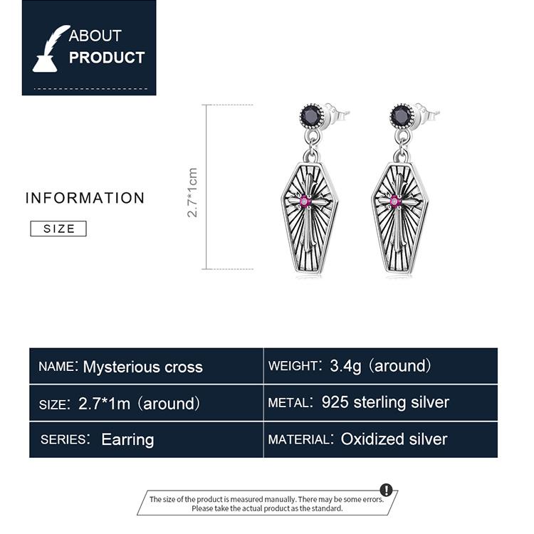 BAMOER 925 Sterling Silver Exquisite Original Hexagonal Shape Cross Embossed Earrings for Women Fine Jewelry