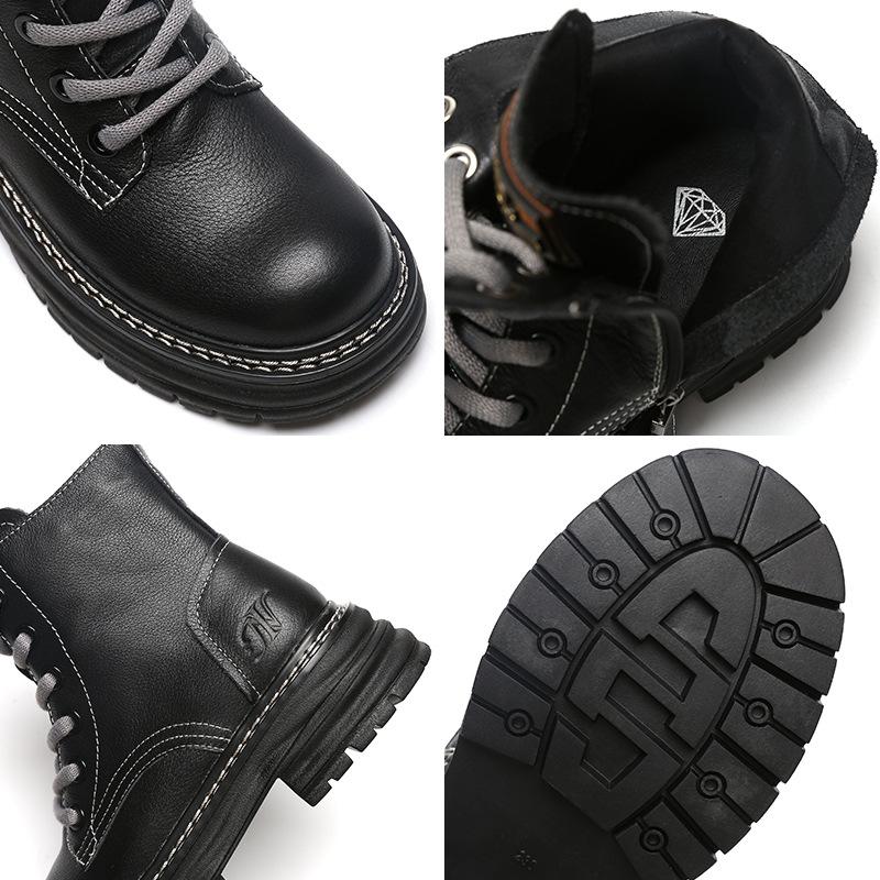 Martin Boots Women's Autumn and Winter, the New Super Soft First Layer Cowhide British Style Platform Internet Celebrity Velvet Short Boots Women's B