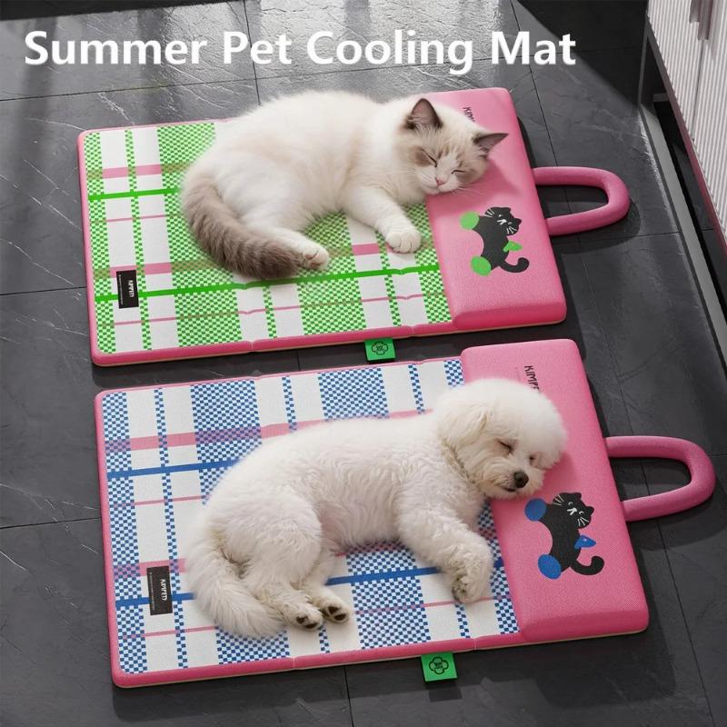 Reversible Pet Cooling Gel Mat for Dogs Cats Portable Foldable Dog Bed with Handle All Seasons for Crate Travel Indoor Outdoor