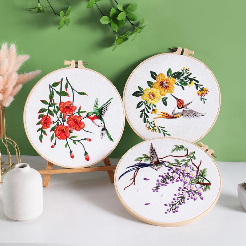 DIY Handmade Embroidery Kit: Hummingbird and Floral Design