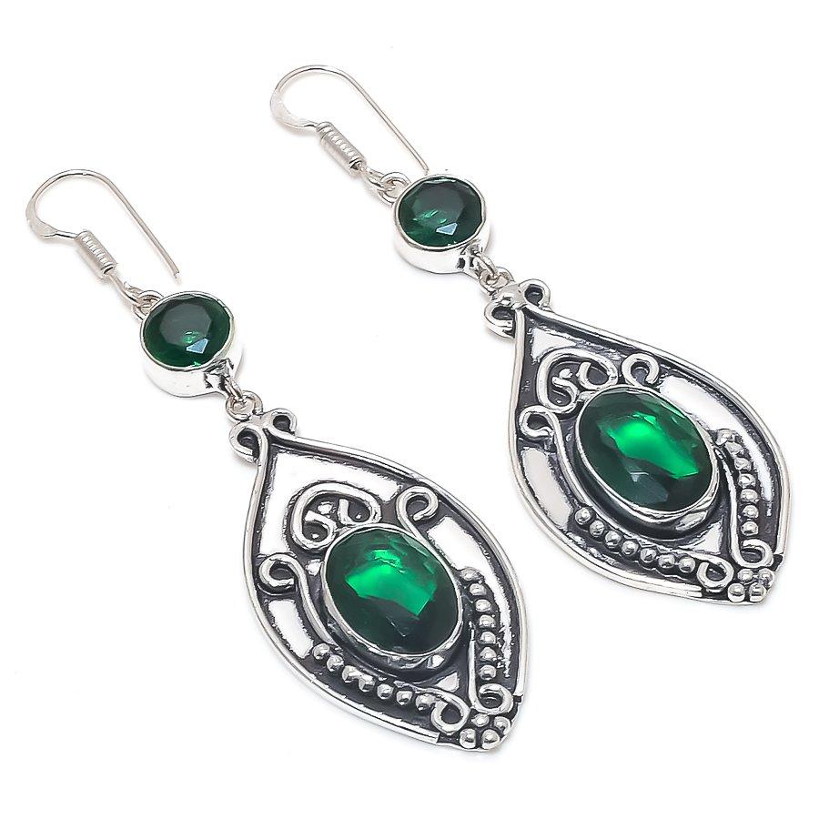 

Натуральный Хромдиопсид Камень Ручной Работы Серьга из Стерлингового Серебра 925 пробы 2,76 c2Y06