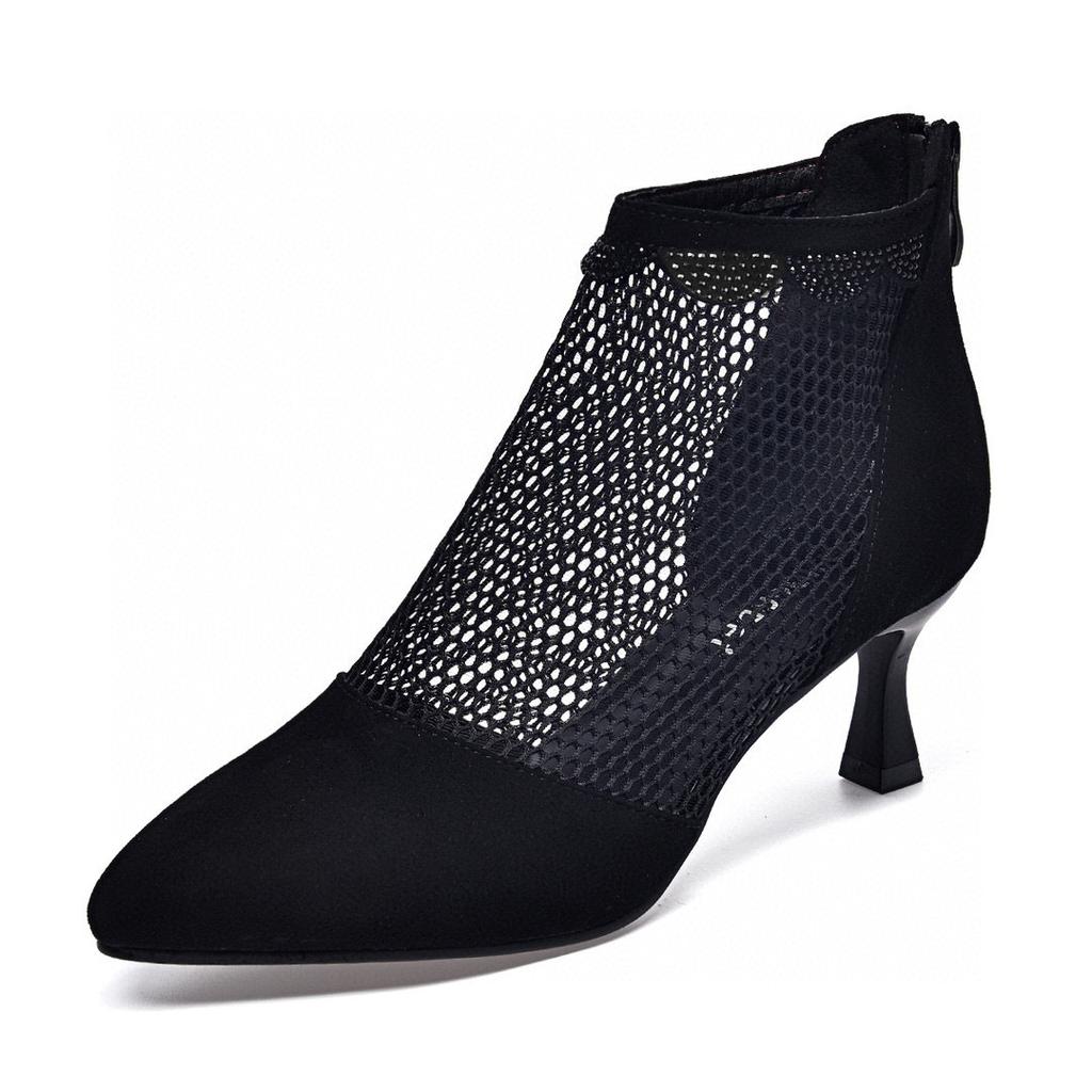 Pointed High Heels Women's Spring and Summer Fashion Mesh Fine Heel Single Shoes Rear Zipper Fashion Shoes Women's Mesh Shoes