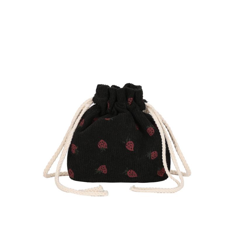 Cute strawberry bag women 2025 new fashion corduroy bucket bag simple small fresh shoulder messenger bag tide
