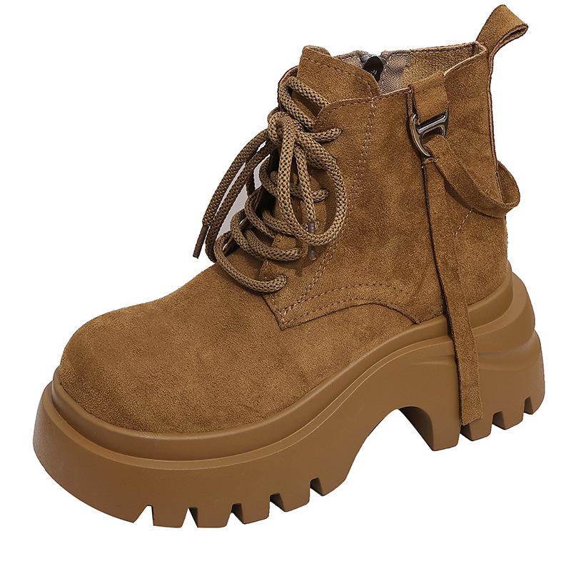 Super fire Maillard increases height and looks thin thick-soled Martin boots 2025 autumn new retro big head lace-up short boots for women