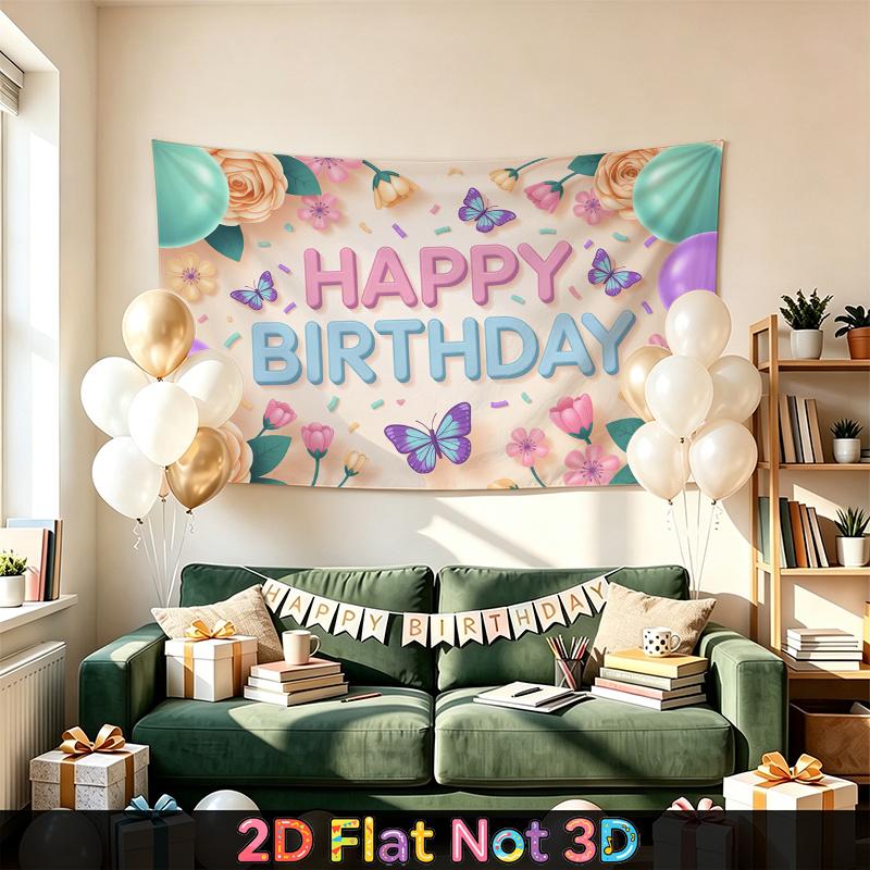 1pc Birthday & Wedding Floral Butterfly Indoor/Outdoor Hanging Banner