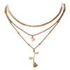 European & American Style Gold Rose 3-Layer Moon Sequin Choker Necklace
