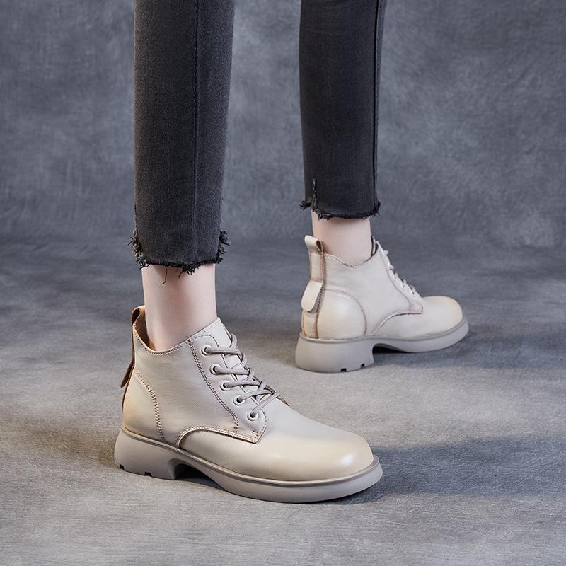 2025 autumn and winter new leather retro British Martin boots V-mouth lace-up ankle small short boots thin boots women's boots