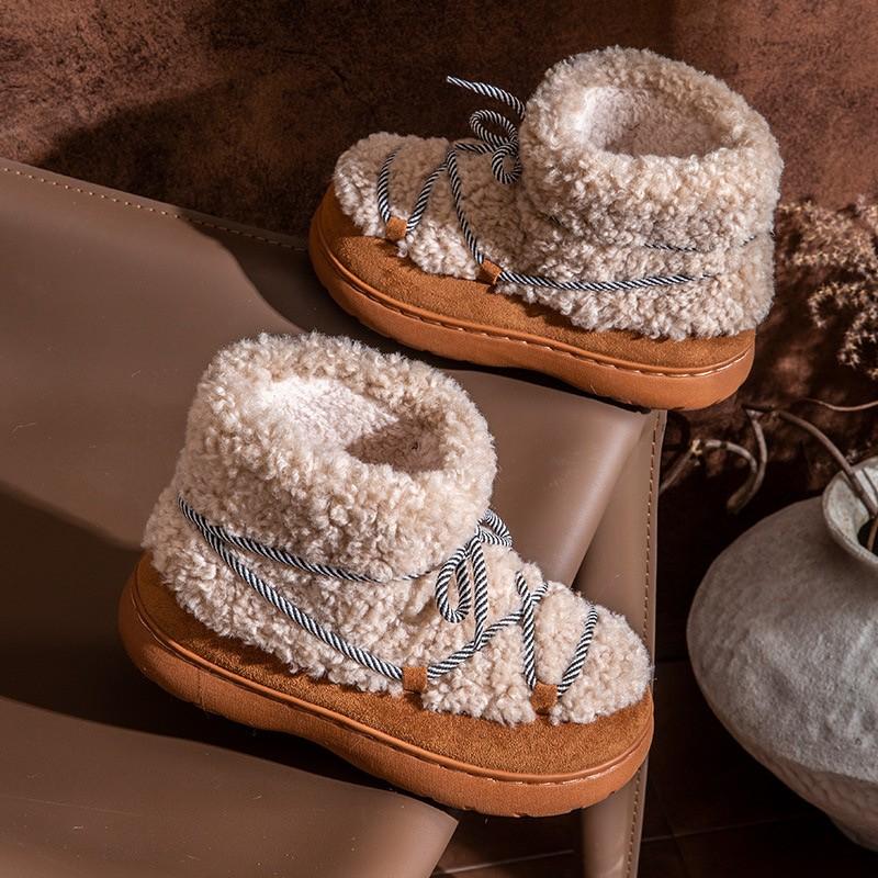 Fashion Women's Fashion Flat Cotton Shoes Winter New Round Head Suede Splicing Thickened Soft Sole Non-slip Thick Snow Boots