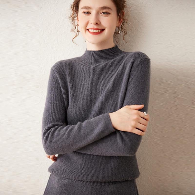 Women's Soft Cashmere Half-High Neck Knitwear - Cozy, Commuting, Daily Wear, Perfect for Layering.