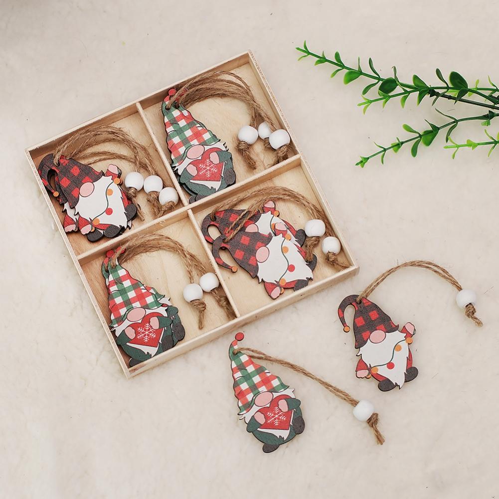 Christmas Gnome Hanging Ornaments Santa Doll Wooden Hanging Craft Ornaments for Xmas Tree Decor Holiday Party 12 Pieces