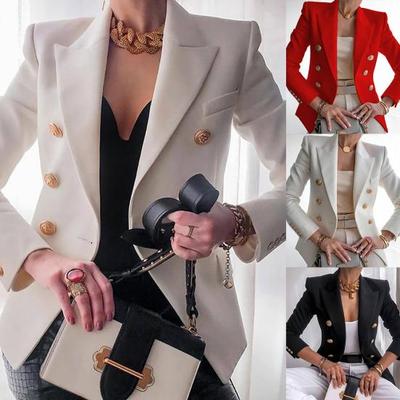 Giacca Completo da Donna Autunnale Monocolore Slim Blazer da Business Doppiopetto