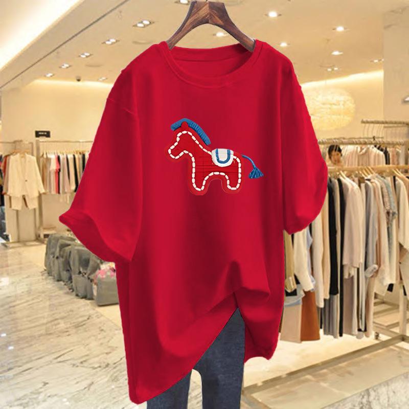 2026 Year of the Horse Women's Red Cotton Short Sleeve T-shirt