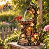 Illuminated Garden Statue Decoration Tree House Fountain Bird Feeder, Lighted Resin Birdbath, Feeder with Sturdy for Small Birds LED Lights,