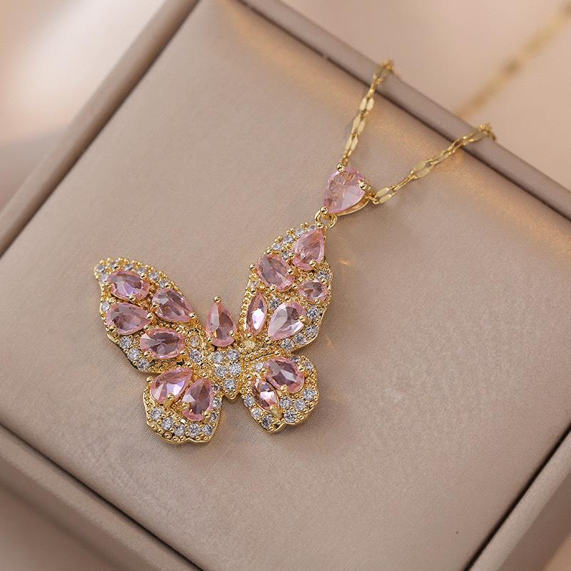 Butterfly Necklace with Color-Retaining Zircon - Fashionable, Versatile Women's Jewelry Accessory.