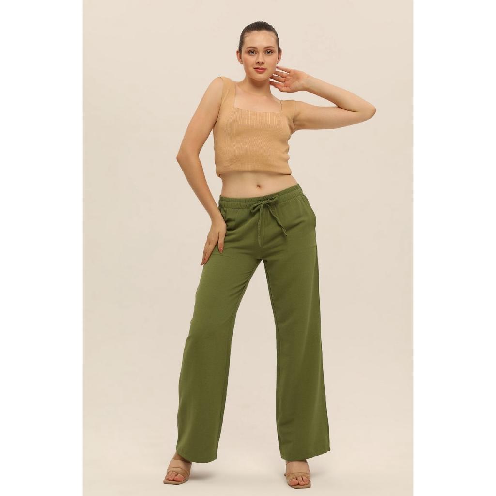 Beige Leinenmischung Locker geschnittene Hose