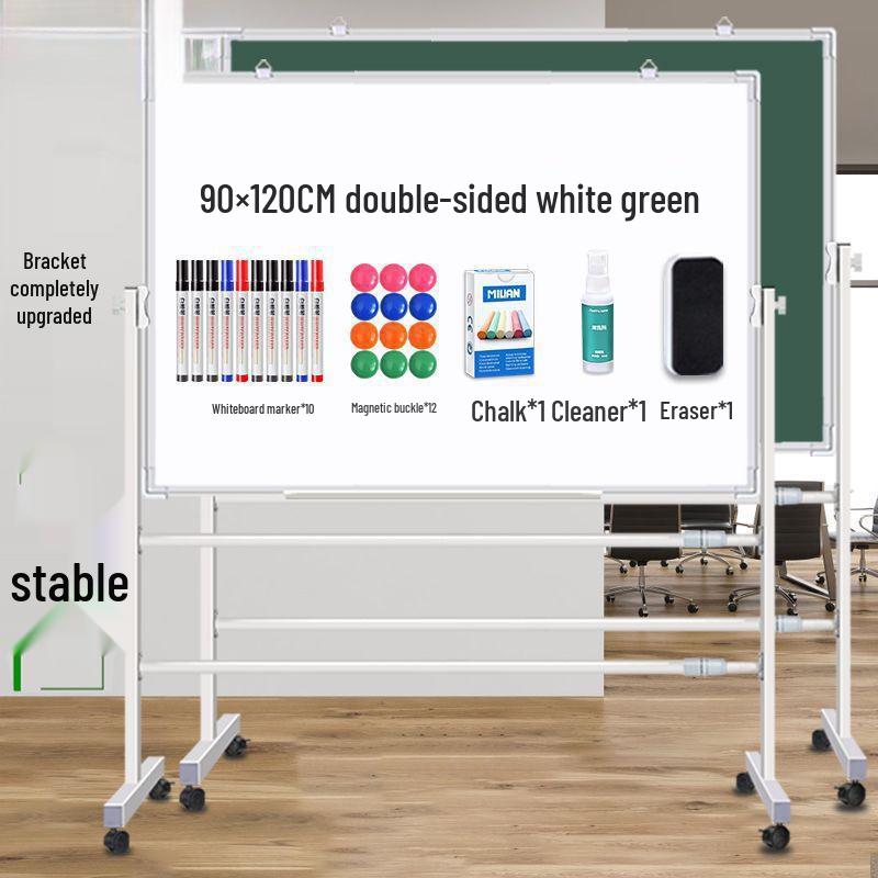 Double-Sided Mobile Easel Whiteboard/Blackboard for Home or Office Use