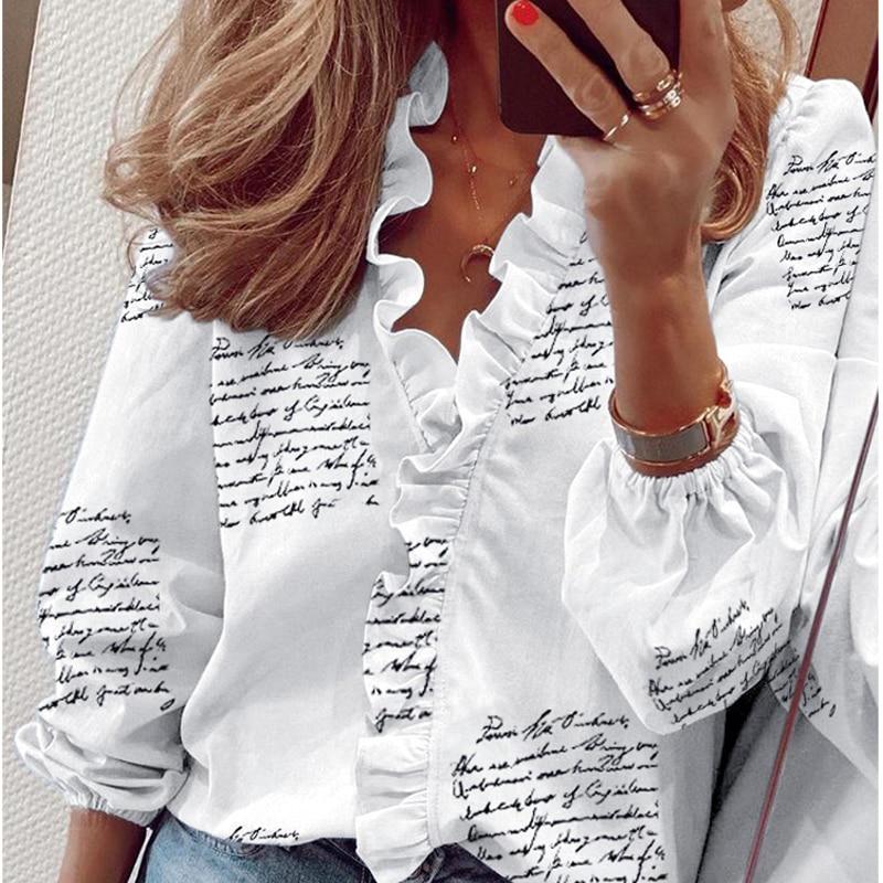 2026 Spring Chiffon Ruffles Women Shirt Plus Size Women Blouses Floral Long Sleeve Loose Female White Shirts Clothing 18246
