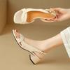 French One-word Button Roman Style Fish Mouth Sandals Women's Thick Heel 2025 Summer New French Silver Medium Heel Open-toed Sandals
