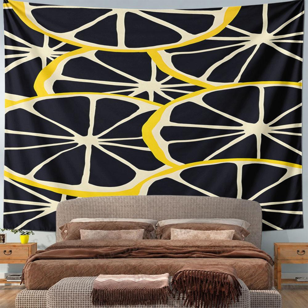 Lemon Slices Pattern on Black Background Pattern Wall Hanging Tapestry Decorative Tapestry Home Decor for Bedroom and Living Room