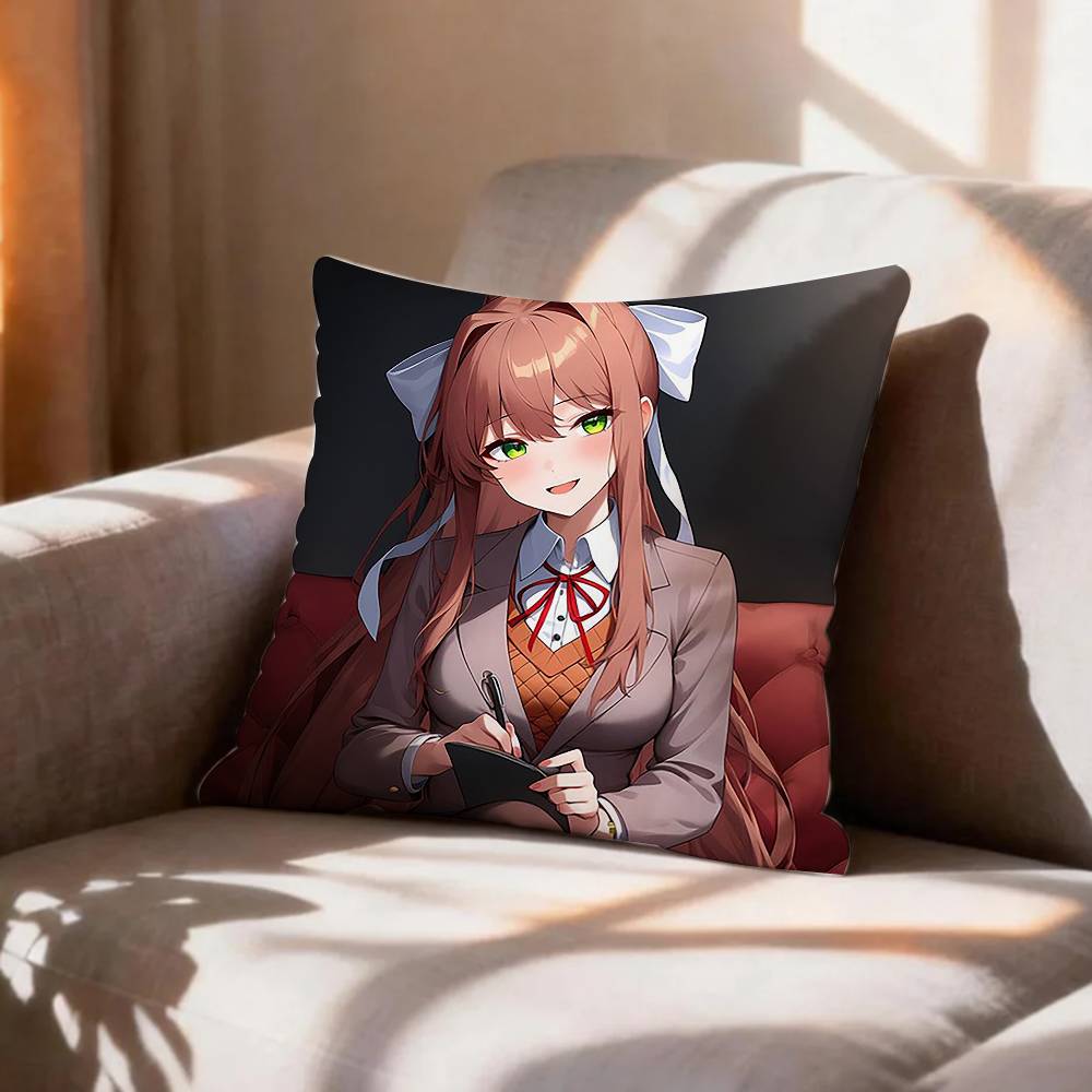 Meta Horror Game DDLC MMonika Pillow Case Pattern Printed Pillowcase For Living Room Sofa Cushion Cover