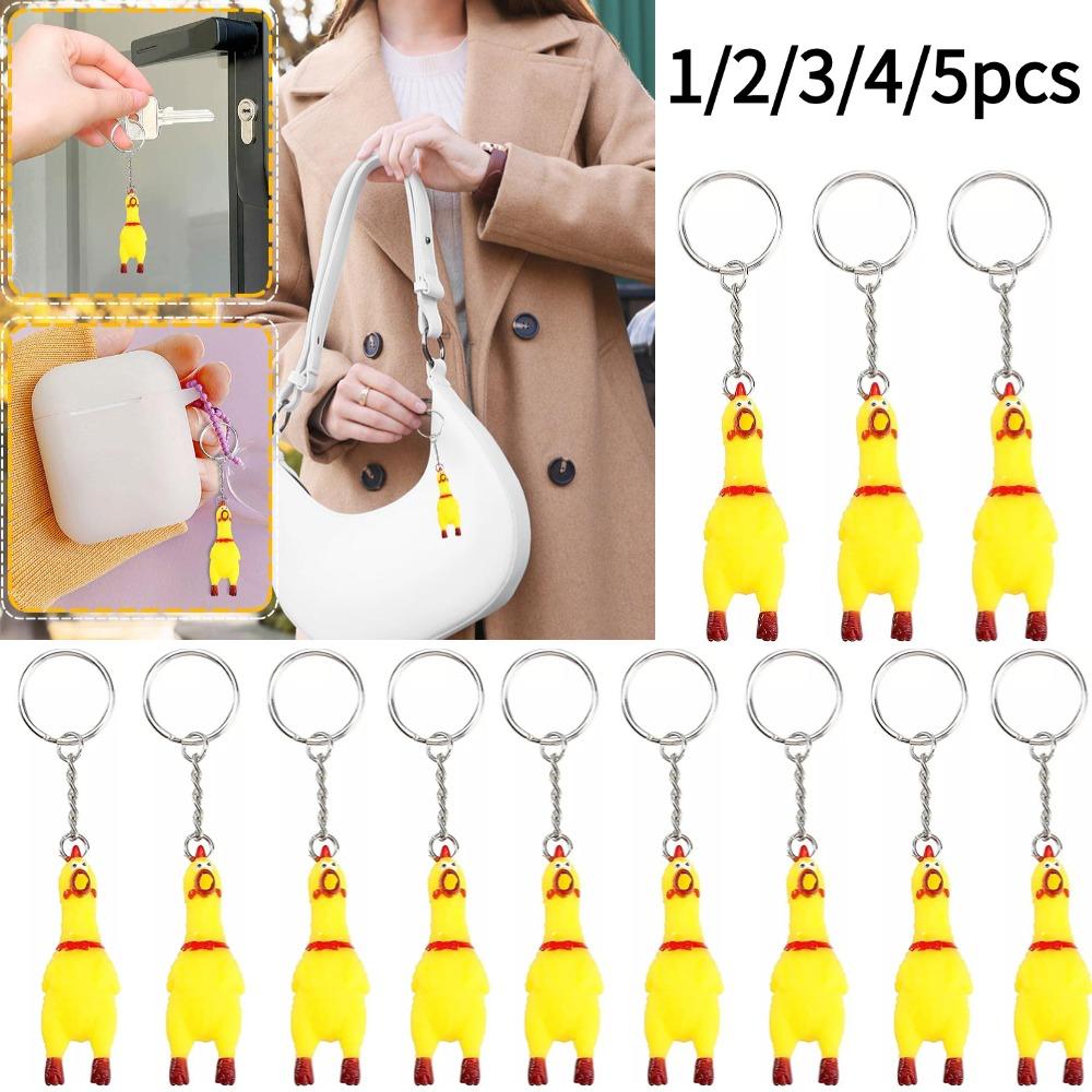 Scream Chicken Voice Chicken Keychain Mini Rubber Squeeze Screaming Chick 1-5PCS Yellow Shrilling Screaming Chicken Keychain