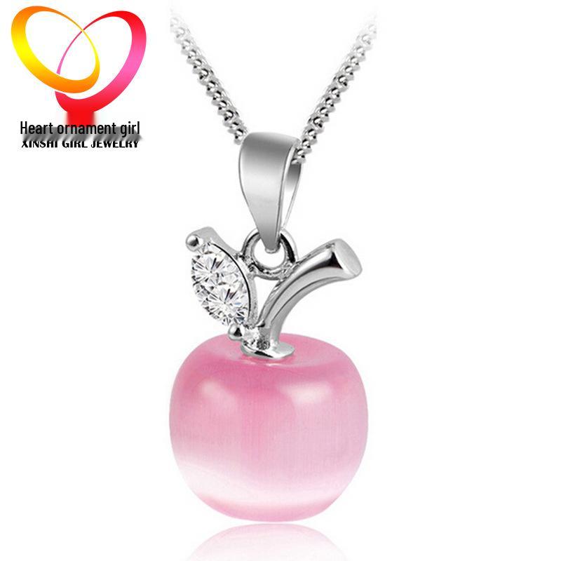 

Ожерелье-подвеска «Кошачий глаз» в виде яблока с инкрустированными бриллиантами, в корейском стиле, медь DZ011 White (Pendant Only, No Chain)