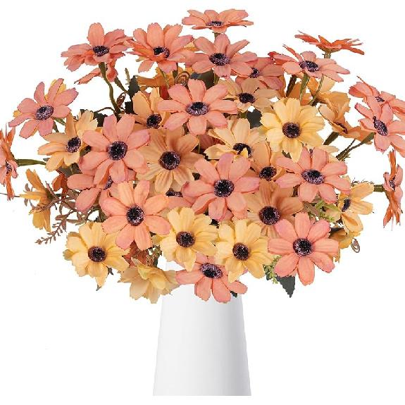 Artificial Fall Flowers Bouquet 4 Pcs Silk Autumn Flowers Faux Fall Flower Arrangements Fake Daisy for Farmhouse Home Kitchen Table Centerpieces Orange Mum