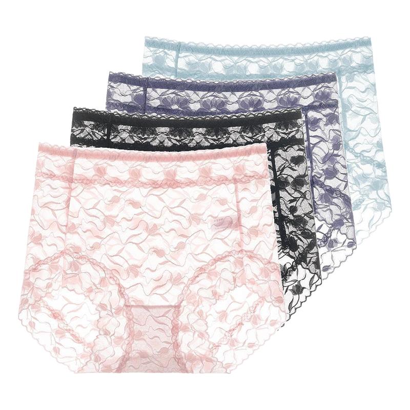 Lace High Waist Panties for Women Sheer Mesh Stretchy Briefs Sexy Comfortable Underwear Plus Size Lingerie