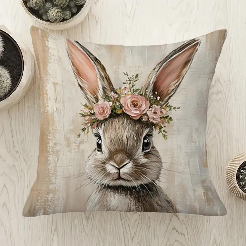 Easter Decoration Pillowcase 2D Flat Print Rabbit Pattern Polyester Sofa Bedroom Decoration Exquisite Cute Cushion Cover